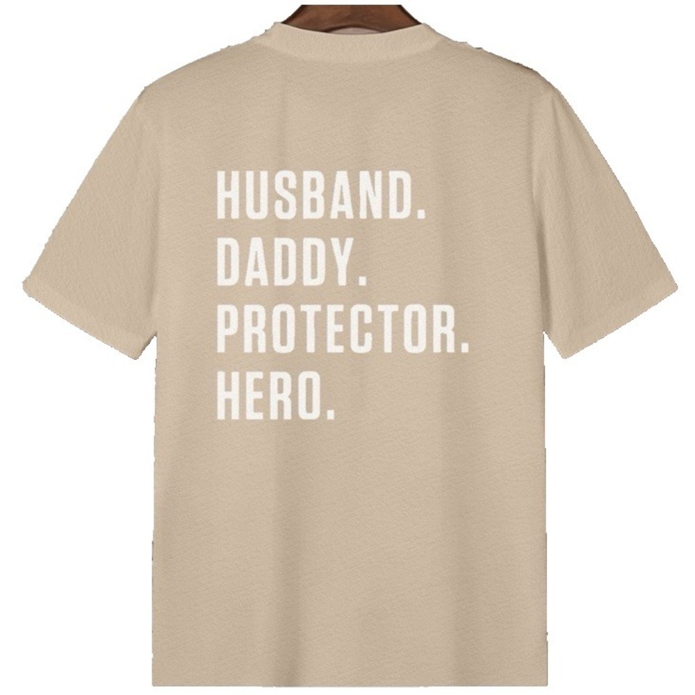 Men M Tee Husband Daddy Protector Hero T-Shirt Gift Fathers Day Dad Grandpa Pops
